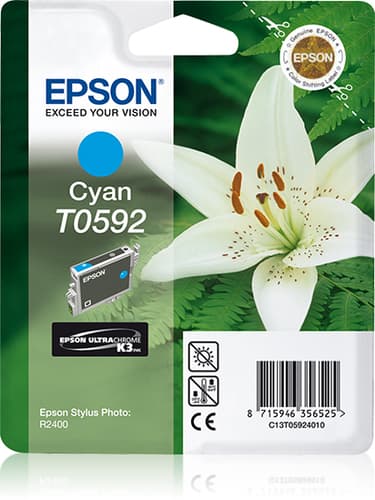 Epson Ink Cartridges, Ultrachrome K3, T0592, Lily, Singlepack, 1 x 13.0 ml Cyan, RF+AM