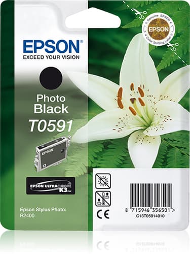 Epson T0591 - 13 ml - photo black - original - blister with RF/acoustic alarm - ink cartridge - for Stylus Photo R2400