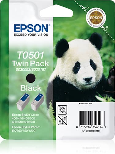 Epson T0501 Twin Pack - Print cartridge - 2 x black - blister with RF alarm