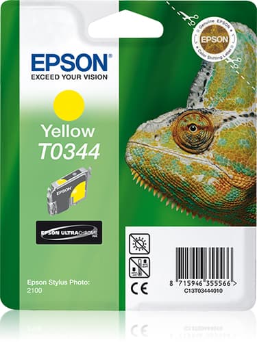 Epson T0344 - Print cartridge - 1 x pigmented yellow - 440 pages - blister with RF alarm