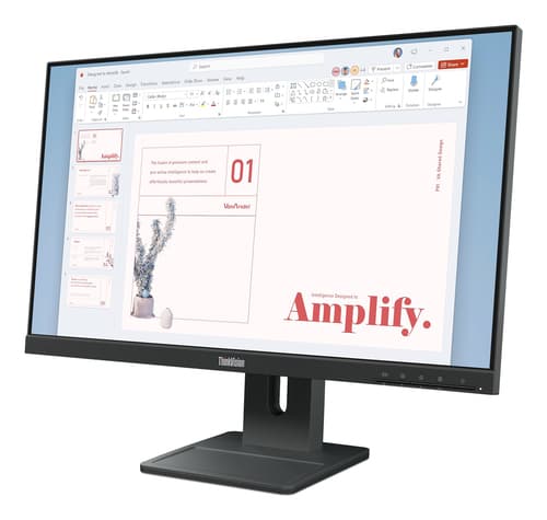 Lenovo ThinkVision E24-40 - LED monitor - 23.8" - 1920 x 1080 Full HD (1080p) @ 100 Hz - IPS - 250 cd/m� - 1300:1 - 4 ms - HDMI, VGA, DisplayPort - speakers - raven black — view 3