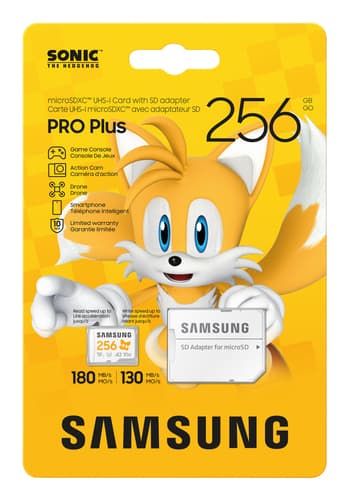 Samsung PRO Plus MB-MD256SA - Sonic the Hedgehog flash memory card (microSDXC to SD adapter included) - 256 GB - A2 / Video Class V30 / UHS-I U3 - microSDXC UHS-I - white — view 9