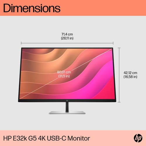 HP E32K G5 - E-Series - LED monitor - 31.5" - 3840 x 2160 4K UHD (2160p) @ 60 Hz - IPS - 350 cd/m� - 1000:1 - 5 ms - HDMI, DisplayPort, USB-C - speakers - black head, black and silver (stand) — view 6