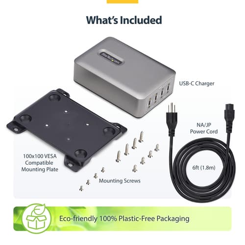 StarTech.com 4-Port USB-C Charger, 240W Total, Single Port 140W EPR - Power adapter - with surface mount bracket - 240 Watt - 5 A - Power Delivery 3.1 - 4 output connectors (24 pin USB-C) — view 22