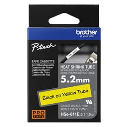 Brother HSe-611E - Black on yellow - Roll (0.52 cm x 1.5 m) 1 cassette(s) hanging box - heat shrink tube tape - for P-Touch PT-D800, PT-E300, PT-E310, PT-E550, PT-P700, PT-P750, PT-P900, PT-P950