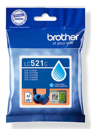 Brother LC521C - Cyan - original - pillow pack - ink cartridge - for Brother DCP-J1260W, DCP-J1310DW