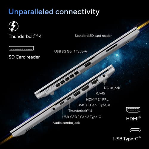 ASUS VivoBook Pro 15 OLED N6506CU-MA031W - Intel Core Ultra 9 - 285H / up to 5.4 GHz - Win 11 Home - GeForce RTX 4050 - 16 GB RAM - 1 TB SSD NVMe - 15.6" OLED 2880 x 1620 (3K) @ 120 Hz - Gigabit Ethernet - Wi-Fi 6E, Bluetooth - earl grey, black (keyboard) — view 25