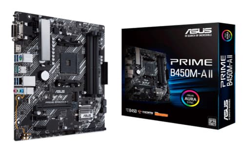 ASUS PRIME B450M-A II - Motherboard - micro ATX - Socket AM4 - AMD B450 Chipset - USB 3.2 Gen 1, USB 3.2 Gen 2 - Gigabit LAN - onboard graphics (CPU required) - HD Audio (8-channel)