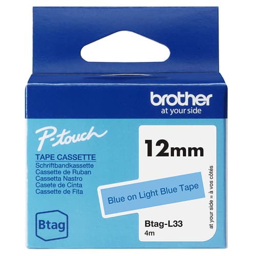 Brother BTAG-L33 - Blue on light blue - Roll (1.2 cm x 4 m) 1 cassette(s) hanging box - label tape