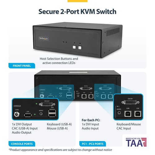 StarTech.com - KVM switch - secure - 2 x KVM port(s) - 1 local user - desktop - TAA Compliant — view 5