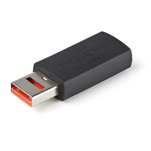 StarTech.com Secure Charging USB Data Blocker Adapter, Male to Female USB-A Charge-Only Adapter, No-Data Charge/Power-Only Adapter for Phone/Tablet, Data Blocking USB Protector Adapter - 5V, 2.4A (12 W) Max (USBSCHAAMF) - USB charge adapter - USB (power only) (F) to USB (power only) (M) - 5 V - 2.4 A - passive - black