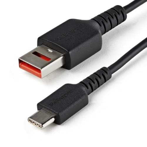 StarTech.com 3ft (1m) Secure Charging Cable, USB-A to USB-C Data Blocker Charge-Only Cable, No-Data Power-Only Charger Cable for Phone/Tablet, Data Blocking USB Protector Adapter Cable - 5V at 2.4A (12W max) (USBSCHAC1M) - USB cable - USB (power only) (M) to USB-C (power only) (M) - 5 V - 2.4 A - 100 cm - passive, molded - black