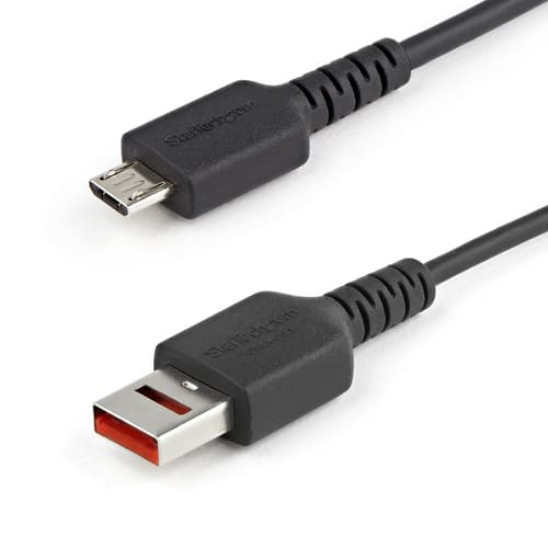StarTech.com 3ft (1m) Secure Charging Cable, USB-A to Micro USB Data Blocker Charge-Only Cable, Power-Only Charger Cable for Phone/Tablet, Data Blocking USB Protector Adapter Cable, TPE - 5V at 2.4A (12W max) (USBSCHAU1M) - USB cable - USB (power only) (M) to Micro-USB Type B (power only) (M) - 5 V - 2.4 A - 100 cm - molded, passive - black — view 1