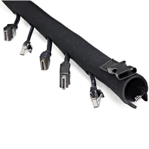 StarTech.com 40" (1m) Neoprene Cable Management Sleeve with Zipper & Buckle, 1.2" (3cm) Diameter, Computer/PC Power/Network/AV Cord Cover/Manager, Flexible Cable Organizer Wrap, Black - Cable Manager Sleeve (WKSTNCMZP) - Cable management sleeve - black - 1 m — view 4