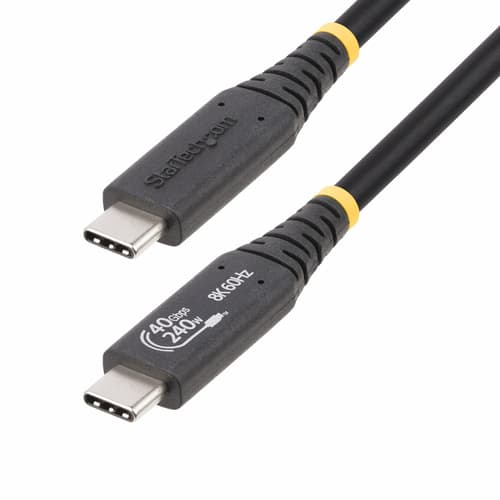 StarTech.com 50cm (1.6ft) USB4 Cable, USB-IF Certified USB-C Cord 40Gbps - USB cable - 24 pin USB-C (M) to 24 pin USB-C (M) - USB4 / Thunderbolt 3 / Thunderbolt 4 / DisplayPort 1.4 - 48 V - 5 A - 50 cm - 8K60Hz support, 4K120Hz support, extended power range (EPR), Power Delivery 3.1 support, halogen-free, passive - black
