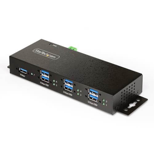 StarTech.com 7-Port Managed USB Hub with 7x USB-A, Heavy Duty with Metal Industrial Housing, ESD & Surge Protection, Wall/Desk/Din-Rail Mountable, USB 3.0/3.1/3.2 Gen 1 5Gbps - Hub - 6 x USB 3.2 Gen 2 + 1 x USB 3.2 Gen 1 - wall-mountable, desktop, DIN rail mountable - TAA Compliant