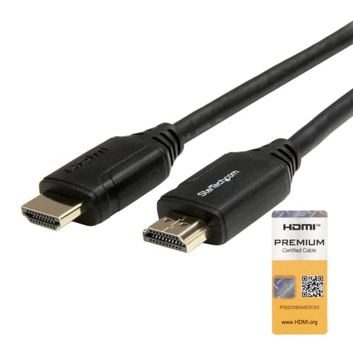 StarTech.com 10ft (3m) HDMI 2.0 Cable with Gripping Connectors, 4K 60Hz Premium Certified High Speed HDMI Cable with Ethernet, HDR10, 18Gbps, HDMI Video Cord for Monitor/TV, M/M, Black - Ultra HD HDMI Cord - High Speed - HDMI cable - HDMI male straight to HDMI male straight - 3 m - black