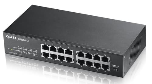 Zyxel GS1100 Series GS1100-16 - Switch - unmanaged - 16 x 10/100/1000 - desktop, rack-mountable, wall-mountable — view 1