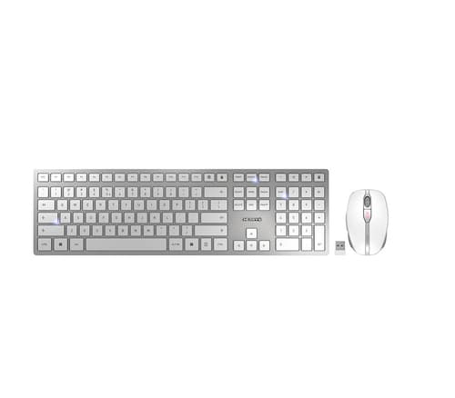 CHERRY DW 9100 SLIM - Keyboard and mouse set - wireless - 2.4 GHz, Bluetooth 4.0 - US with Euro symbol - white, silver — view 1