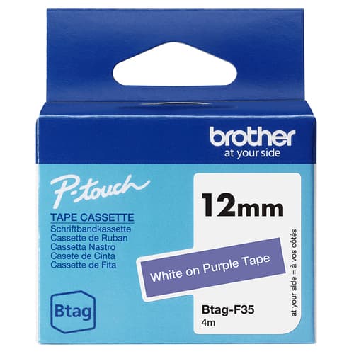 Brother BTAG-F35 - White on purple - Roll (1.2 cm x 4 m) 1 cassette(s) hanging box - label tape