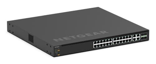 NETGEAR M4350-24M4X4V - Switch - L3 - Managed - 24 x 100/1000/2.5G (PoE++) + 4 x 100/1000/2.5G/5G/10G (PoE++) + 4 x 25 Gigabit SFP28 - front to back airflow - desktop, rack-mountable - PoE++ (2520 W) — view 4