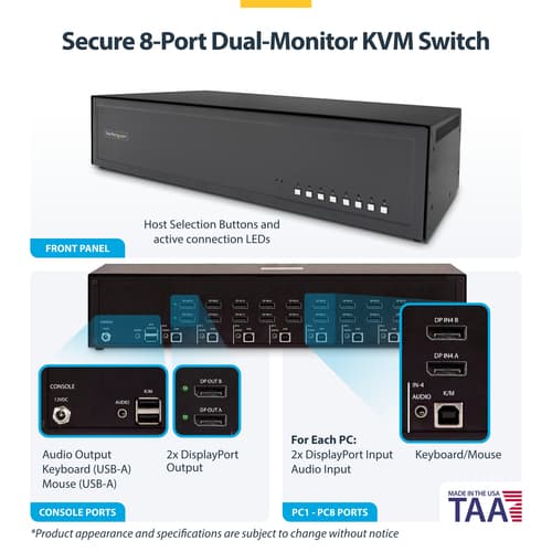 StarTech.com - KVM / audio / USB switch - 8 x KVM / audio / USB - 1 local user - desktop - TAA Compliant — view 5