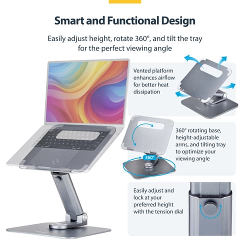 StarTech.com - Notebook stand - 360� swivel, telescopic height adjustment - desktop - silver — view 11