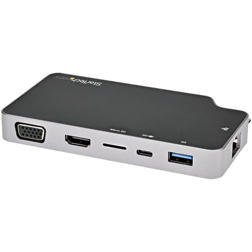 StarTech.com USB C Multiport Adapter, USB-C to 4K HDMI or VGA Display/Video/Monitor with 100W Power Delivery Pass-through, 10Gbps USB Hub, MicroSD, Ethernet, USB 3.1 Gen 2 Type-C Mini Dock - Works w/ Thunderbolt 3 (CDP2HVGUASPD) - Docking station - USB-C 3.1 Gen 2 / Thunderbolt 3 - HDMI, VGA - 1GbE
