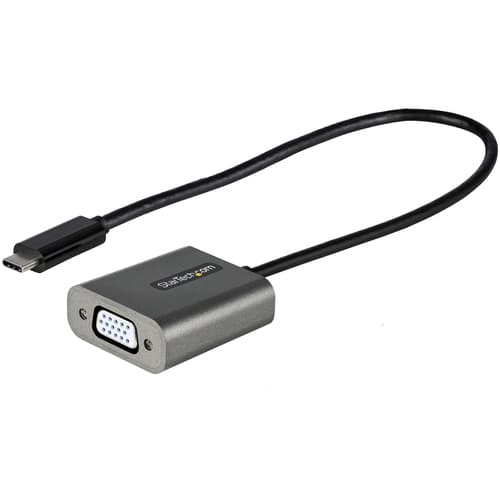 StarTech.com USB C to VGA Adapter, 1080p USB Type-C to VGA Adapter Dongle, USB-C (DP Alt Mode) to VGA Monitor/Display Video Converter, Thunderbolt 3 Compatible, 12" Long Attached Cable - USB C to VGA Converter (CDP2VGAEC) - Adapter - 24 pin USB-C male to HD-15 (VGA) female - 30 cm - black - 1200p support - for P/N: MXT101MMHQ45, MXT101MMHQ60, MXT101MMHQ65, MXT101MMHQ70, MXT101MMHQFF, TB4CDOCK
