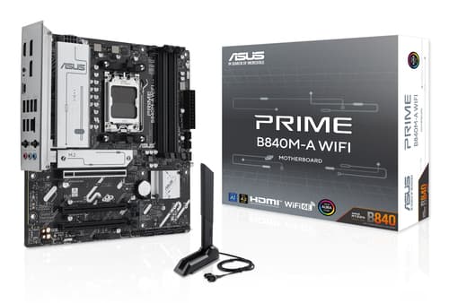 ASUS PRIME B840M-A WIFI - Motherboard - micro ATX - Socket AM5 - AMD B840 Chipset - USB-C 3.2 Gen 1, USB 3.2 Gen 1 - 2.5 Gigabit LAN, Bluetooth, Wi-Fi 6E - onboard graphics (CPU required) - HD Audio (8-channel)