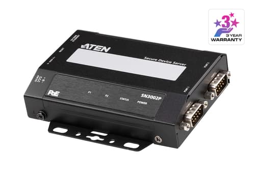 ATEN Altusen SN3002P - Device server - 2 ports - 100Mb LAN, RS-232 - desktop / wall / DIN rail mountable — view 1