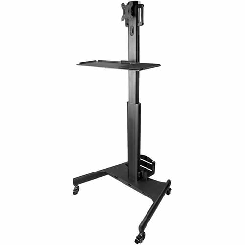 StarTech.com Mobile Workstation Cart with Monitor Mount, CPU/PC Holder, Keyboard Tray, Ergonomic Height Adjustable Desktop Computer Cart, Rolling Mobile Standing Workstation on Wheels - Portable Stand-Up Cart - Cart - for LCD display / PC equipment - steel - black