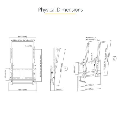 StarTech.com Portrait/Vertical TV Wall Mount, Heavy Duty TV Wall Mount, 40-55 inch VESA TV (110lb/50kg), Tilting Low Profile Digital Signage Television Mount with Lockable Security Bar - TV/Display Wall Mount - Mounting kit (wall plate, 2 extension brackets, 2 mounting brackets) - vertical - for flat panel - steel - black - screen size: 40"-55" - wall-mountable - TAA Compliant — view 11