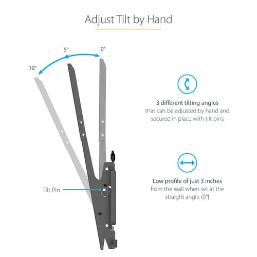 StarTech.com Portrait/Vertical TV Wall Mount, Heavy Duty TV Wall Mount, 40-55 inch VESA TV (110lb/50kg), Tilting Low Profile Digital Signage Television Mount with Lockable Security Bar - TV/Display Wall Mount - Mounting kit (wall plate, 2 extension brackets, 2 mounting brackets) - vertical - for flat panel - steel - black - screen size: 40"-55" - wall-mountable - TAA Compliant — view 9