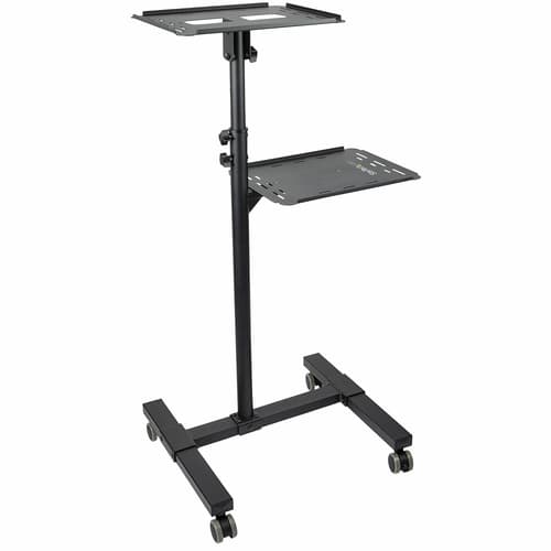 StarTech.com Mobile Projector and Laptop Stand/Cart, Heavy Duty Portable Projector Stand (2 Vented Shelves, hold 22lb/10kg each), Height Adjustable Rolling AV Presentation Cart with Wheels - Lockable Casters - Cart - for projector / notebook - steel - black
