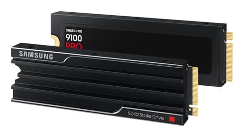 Samsung 9100 PRO MZ-VAP1T0 - SSD - encrypted - 1 TB - with heatsink - internal - M.2 2280 - PCI Express 5.0 x4 (NVMe) - 256-bit AES - TCG Opal Encryption 2.0 - black — view 9