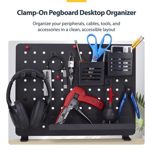 StarTech.com Clamp-On Pegboard with Accessories, 16.5 x 12.5in (42 x 32cm), Steel Pegboard, Desktop Storage Organizer, Desk Mount Peg Board, Black - Mounting component (pegboard panel) - clamp-on - steel - black - desk-mountable — view 3