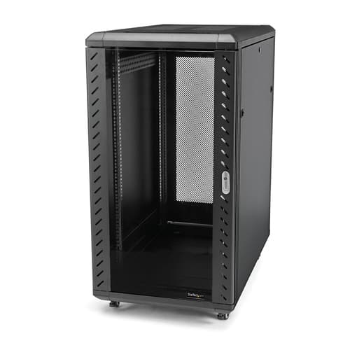 StarTech.com 32U 19" Server Rack Cabinet, Adjustable Depth 6-32 inch, Lockable 4-Post Network/Data/AV Equipment Rack Enclosure w/ Glass Door & Casters, Flat Pack, 1763lb/800kg Capacity - Free Standing Server Rack (RK3236BKF) - Rack cabinet - 4-post - floor-standing - black - 32U - 19