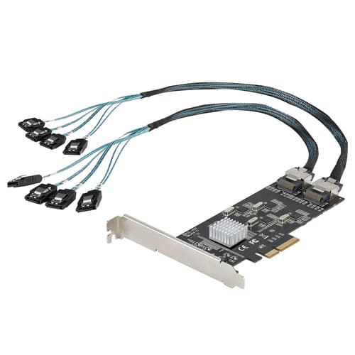 StarTech.com 8 Port SATA PCIe Card, PCI Express 6Gbps SATA Expansion Card with 4 Host Controllers, SATA PCIe Controller Card, PCI-e x4 Gen 2 to SATA III Adapter Card, Drive Cables Incl. - Windows/macOS/Linux (8P6G-PCIE-SATA-CARD) - Storage controller - SATA 6Gb/s / SAS 6Gb/s - low profile - PCIe 2.0 x4 - black