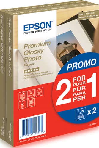 Epson Media, Media, Sheet paper, Premium Glossy Photo Paper, Office - Photo Paper, Home - Photo Paper, Photo, 10 x 15 cm, 100 mm x 150 mm, 255 g/m2, 80 Sheets, Buy one, get one free