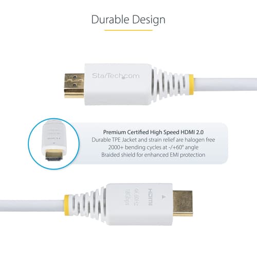 StarTech.com 10ft (3m) Premium Certified High Speed HDMI Cable, 4K60Hz - Premium High Speed - HDMI cable with Ethernet - HDMI male to HDMI male - 3 m - shielded - white - passive, 4K60Hz UHD support, 2K144Hz support, HDR10 support — view 10