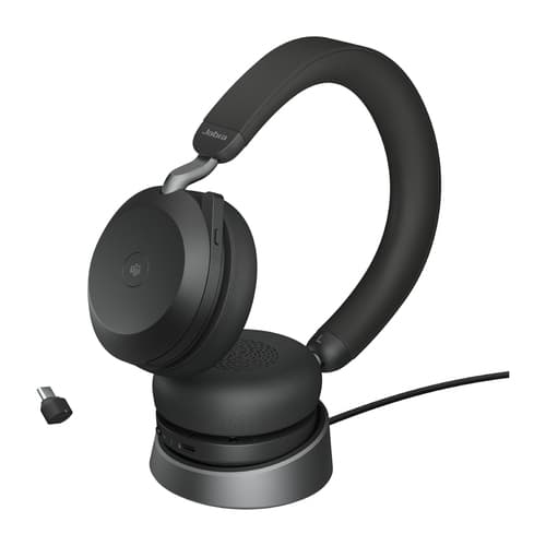 Jabra Evolve2 75 - Headset - on-ear - Bluetooth - wireless - active noise cancelling - USB-C - noise isolating - black - with charging stand - Certified for Microsoft Teams — view 5