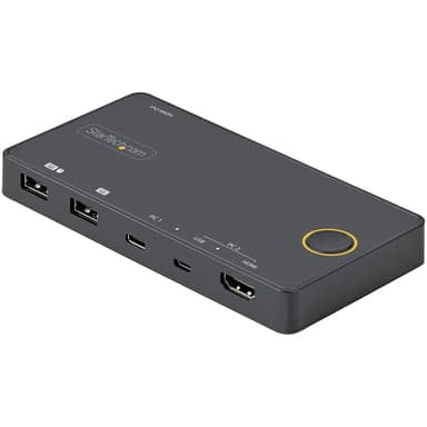 StarTech.com 2 Port Hybrid USB-A + HDMI & USB-C KVM Switch, Single 4K 60Hz HDMI 2.0 Monitor, Compact Desktop and/or Laptop HDMI KVM Switch, USB Bus Powered, Thunderbolt 3 Compatible - 2 Port HDMI KVM Switch (SV221HUC4K) - KVM / audio switch - 2 x KVM / audio - desktop