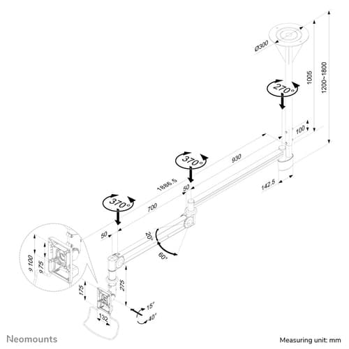 Neomounts FPMA-HAC100 - Bracket - full-motion - for LCD display - medical - white - screen size: 10"-24" - ceiling mountable — view 6