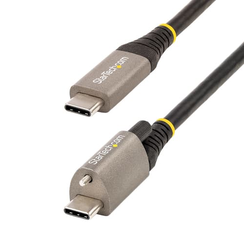 StarTech.com 20in 50cm Top Screw Locking USB C Cable 10Gbps, USB 3.1/3.2 Gen 2 Type-C Cable, 100W (5A) Power Delivery Charging, DP Alt Mode, Single Screw Lock, USB-C to C Cord - Thunderbolt 3 Compatible (USB31CCTLKV50CM) - USB cable - 24 pin USB-C (M) straight/locking to 24 pin USB-C (M) straight - USB 3.2 Gen 2 / DisplayPort 1.4 /Thunderbolt 3 - 50 cm - 8K support - black, grey