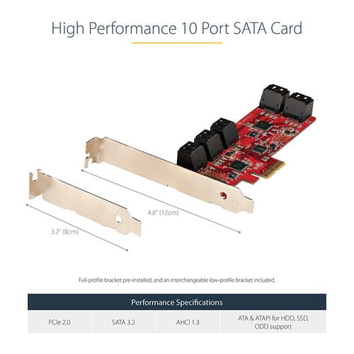 StarTech.com SATA PCIe Card, 10 Port PCIe SATA Expansion card, 6Gbps SATA Card, Low/Full Profile, Stacked SATA Connectors, ASM1062 Non-Raid SATA Controller Card / Adapter - PCI Express to SATA Converter - Storage controller - SATA 6Gb/s - low profile - PCIe 2.0 x2 — view 12