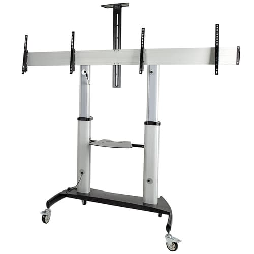 StarTech.com Dual TV Cart for 37-60in VESA TVs up to 110lb (50kg) each, Height Adjustable TV Mount, Mobile Display Cart w/ Webcam & Equipment Shelves, Lockable Casters, TV Cart on Wheels - Rolling TV Stand (STNDMTVDUO) - Cart - for 2 monitors / curved monitors - aluminium, steel - screen size: 37"-60"