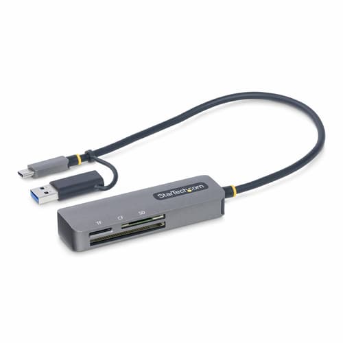 StarTech.com USB 3.0 Multi-Media Memory Card Reader, SD/microSD/CompactFlash Card Reader, Portable USB 5Gbps Card Adapter, External USB-C Card Reader with Attached USB-A Adapter - Works with Any Operating System (FCREADMICRO3V2) - Card reader (CF II, microSDHC, microSDXC, SDHC, SDXC, SD 3.0 UHS-I) - USB 3.0/USB-C
