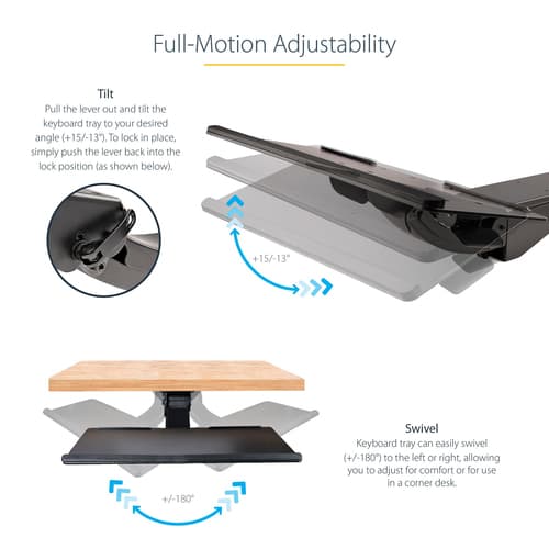 StarTech.com Under Desk Keyboard Tray, Full Motion & Height Adjustable Keyboard and Mouse Tray, 10" x 26" Platform, Ergonomic Sliding Computer Keyboard Holder with Mouse Pad & Wrist Rest — view 15