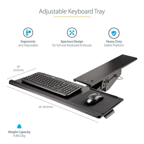 StarTech.com Under Desk Keyboard Tray, Full Motion & Height Adjustable Keyboard and Mouse Tray, 10" x 26" Platform, Ergonomic Sliding Computer Keyboard Holder with Mouse Pad & Wrist Rest — view 13
